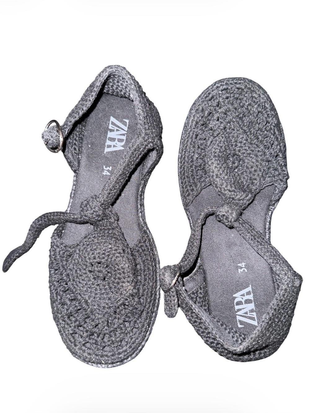 ZARA Gray Crochet Espadrille Flats with Ankle Strap